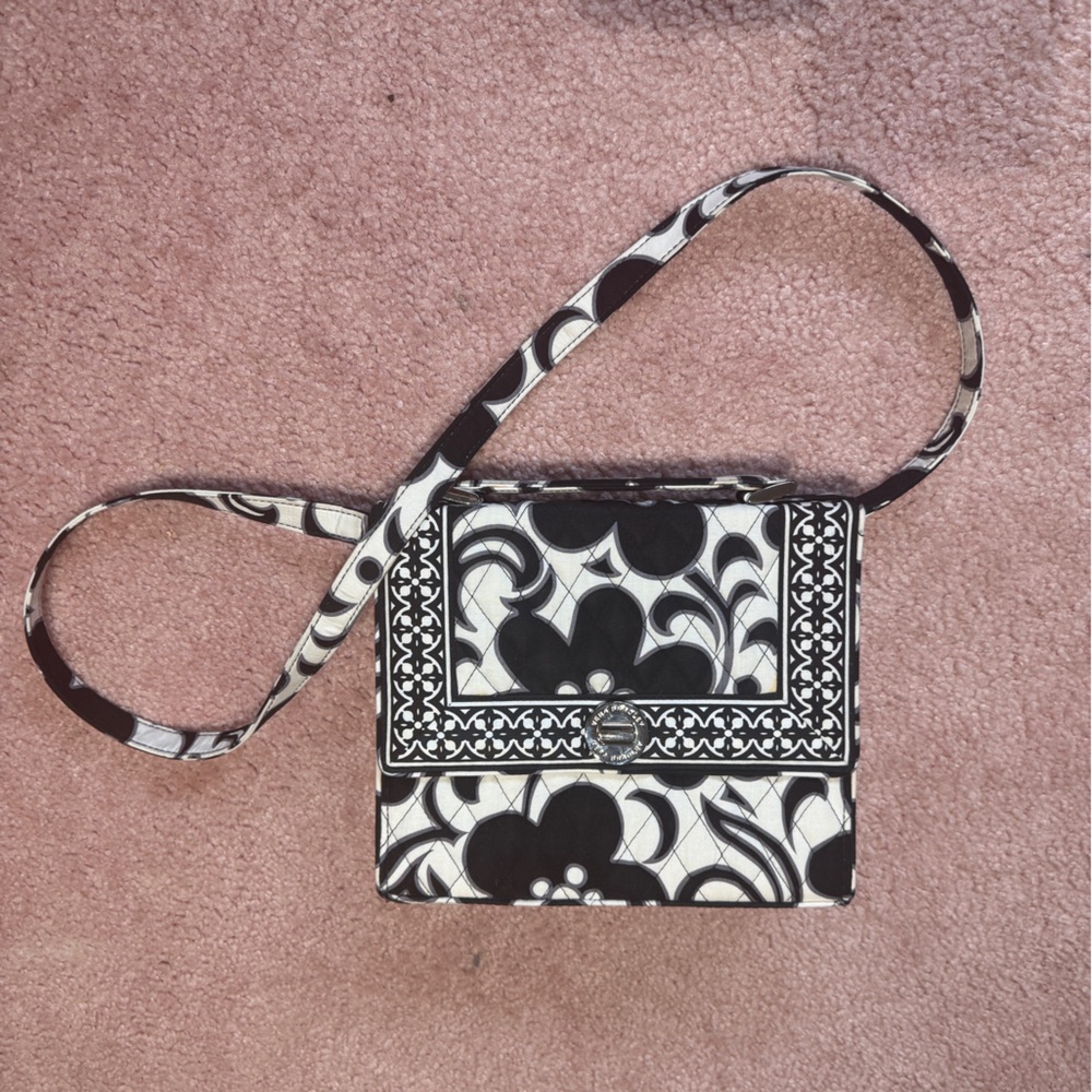 Vera Bradley Black and White Crossbody Bag with Floral Design